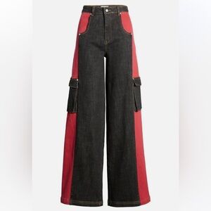 I.AM.GIA Bessi High Waist Wide Leg Cargo Jeans Red Black